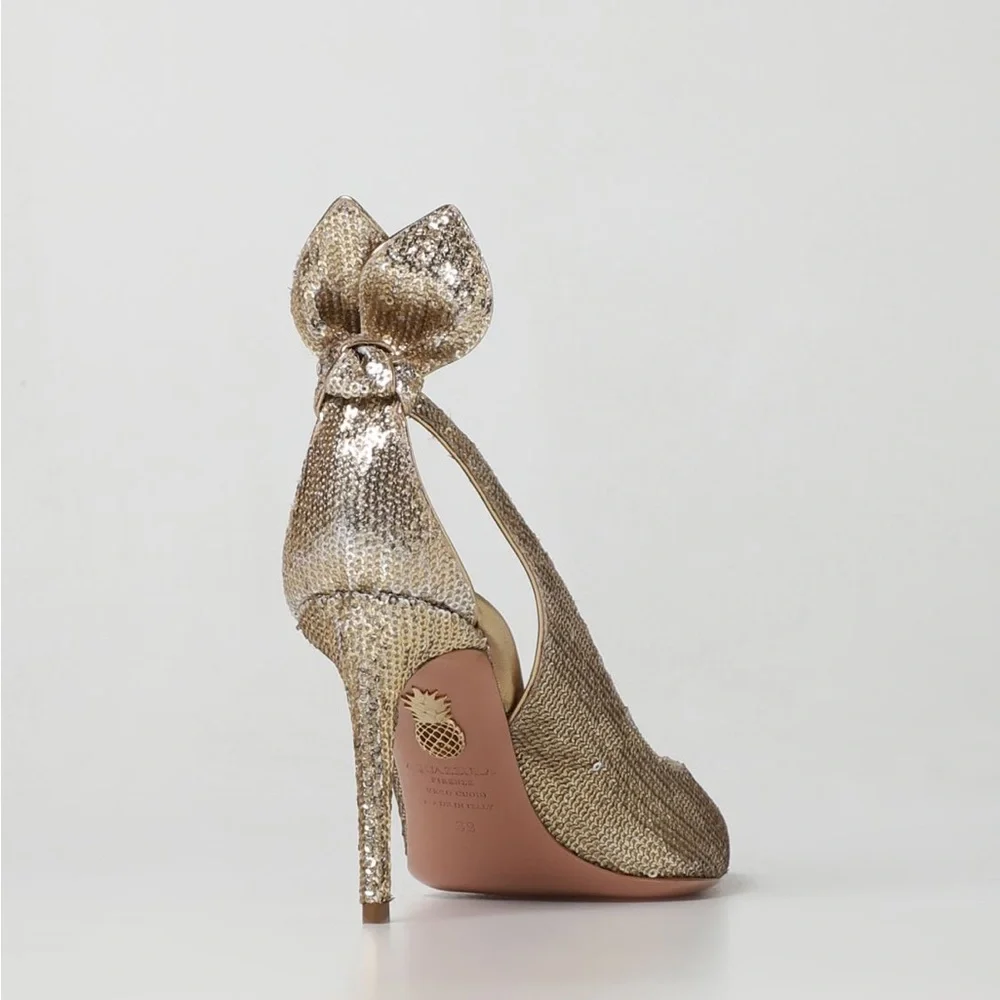 EUC Aquazzura Deneuve Bow Tie Sequin 105 pump 38.5 - Picture 3 of 10